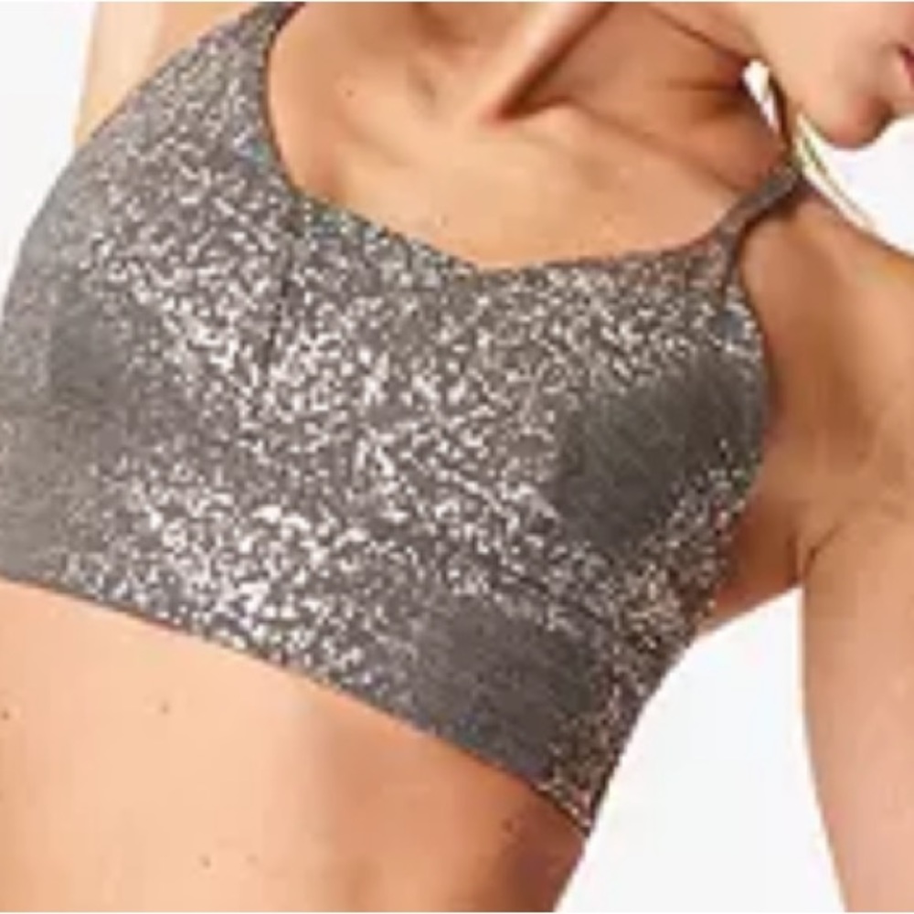 Sweaty Betty Disco Metallic Sports Bra, Grey Terrazzo Foil Print